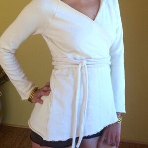 NWT Black Hemp Fleece Long Sleeve Lotus Wrap Top
